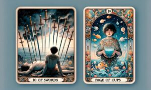 10 of Swords and Page of Cups