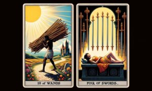10 of Wands and Four of Swords