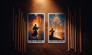 10 of Wands and Seven of Wands