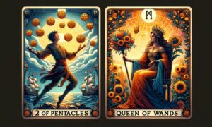 2 of Pentacles and Queen of Wands