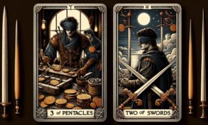 3 of Pentacles and Two of Swords