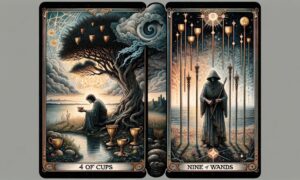4 of Cups and Nine of Wands