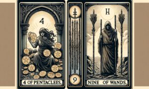 4 of Pentacles and Nine of Wands