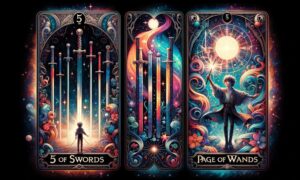 5 of Swords and Page of Wands