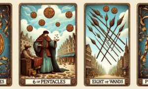 6 of Pentacles and Eight of Wands