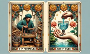 8 of Pentacles and Ace of Cups