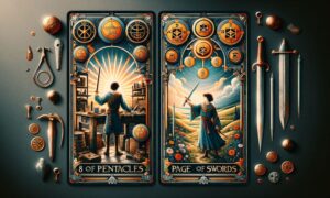 8 of Pentacles and Page of Swords