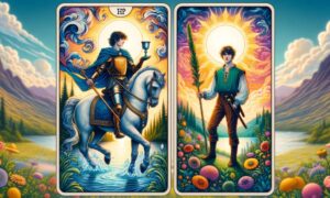 Knight of Cups and Page of Wands