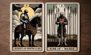 Knight of Pentacles and Nine of Wands
