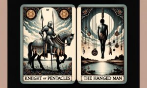 Knight of Pentacles and The Hanged Man