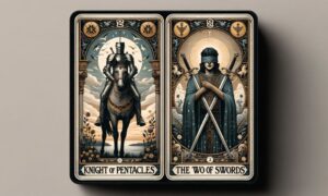 Knight of Pentacles and Two of Swords