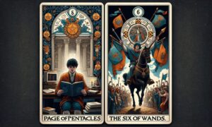 Page of Pentacles and Six of Wands