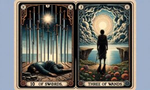 Page of Swords and Three of Wands