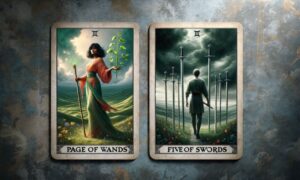 Page of Wands and Five of Swords