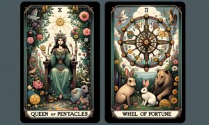 Queen of Pentacles and Wheel of Fortune