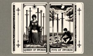 Queen of Swords and Five of Swords