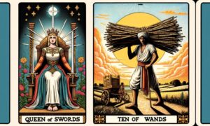 Queen of Swords and Ten of Wands