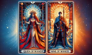 Queen of Wands and Nine of Wands
