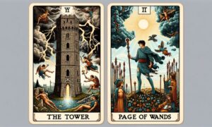 The Tower and Page of Wands
